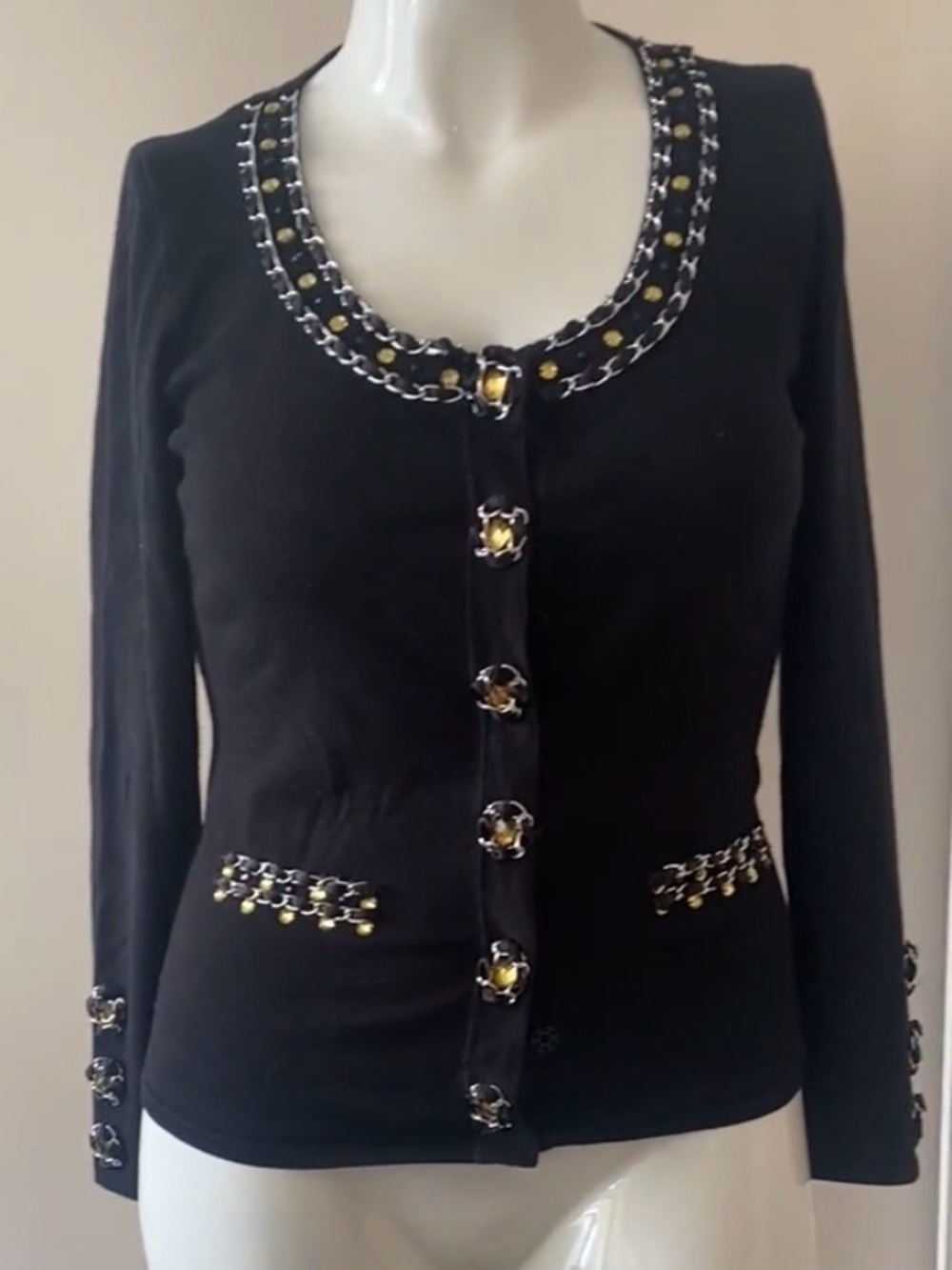 Black Women's Embellished Open Cardigan Sweater